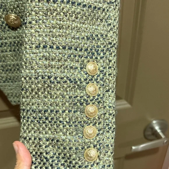 L'AGENCE Olive Tweed Blazer with Gold Buttons - Picture 3 of 3